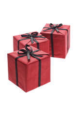 Fototapeta premium Three red gift boxes with black bows and ribbons