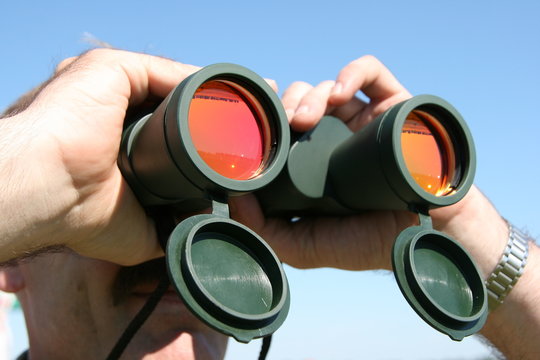 Male field officer watching thru binocular