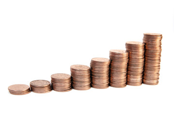 Money stairs isolated on white.