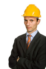 An engineer with yellow hat, isolated on white