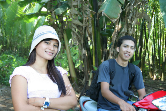 Couple in nature while travelling in tropical country