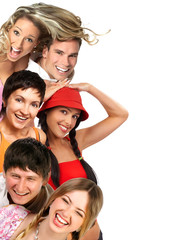 Young happy  people smiling. Over white background  .