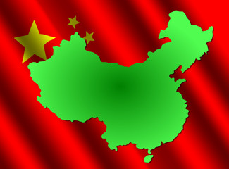 map of China on rippled Chinese flag illustration