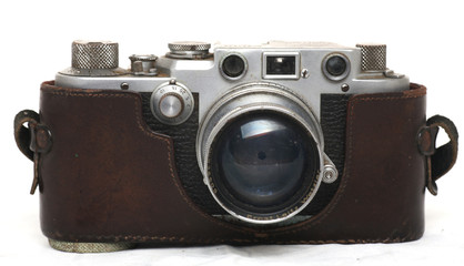 Isolated vintage camera on white background