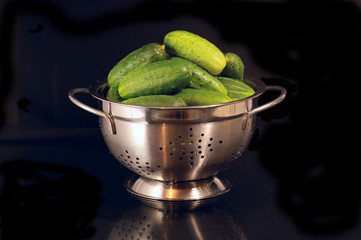 Basin with cucumbers