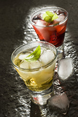 fresh cocktail with ice and mint close up