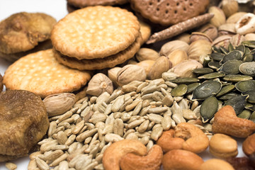 Mixed nuts and dried fruit and cereals