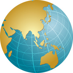 Map of the Asia on a spherical globe, illustration