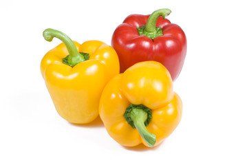 Yellow and red Bell Peppers on White Background