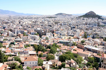 Fototapeta premium View and a shot of Athens from the Acropolis, Greece