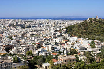 Fototapeta na wymiar View and a shot of Athens from the Acropolis, Greece