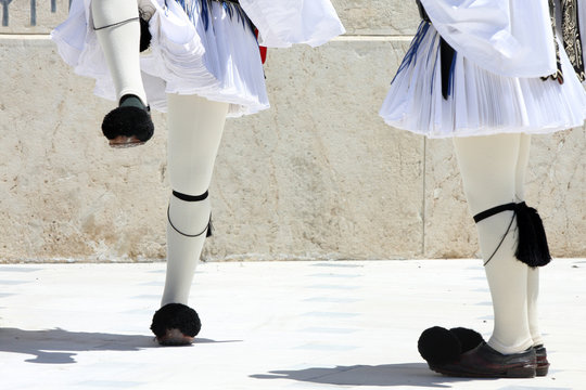 legs, ceremonial changing guard in Athens, Greece
