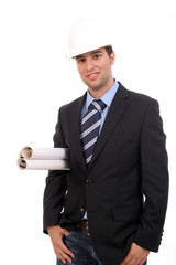 successful business man with new project, isolated on white