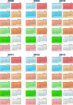 A set of calendars on 2008-2013