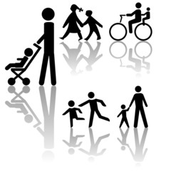 assorted family silhouettes including bicycle and stroller