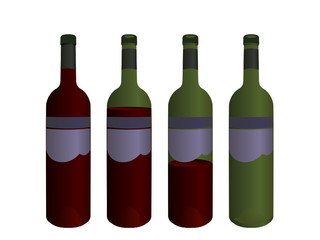Set of four wine bottles