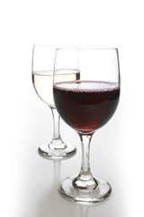 Crystal glasses with white and red wine