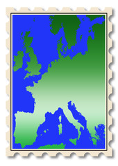colorful Europe map illustration on stamp shape