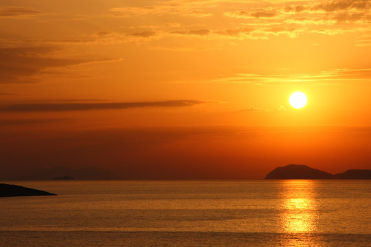 bright colorful sunset over Adriatic sea