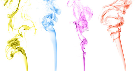 Some shapes of colored smoke over white
