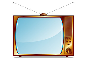 Gold retro TV isolated on white