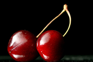 cherry on black background close up