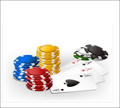 gambling chip and cards - isolated objects