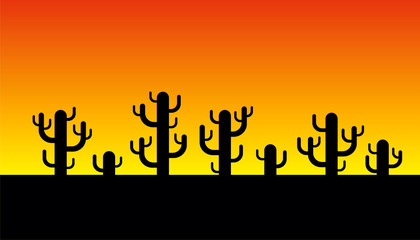 Vector cactus silhouette on sunrise background