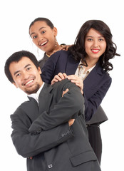 optimistic young businesspeople on a white background