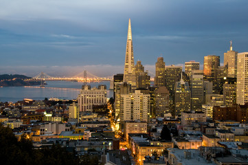 Financial district at San Francisco, California at dusk.