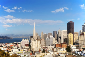 San Francisco skyline looking eastward from the Nob Hill area.