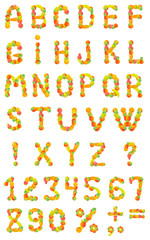The alphabet from fruit on a white background