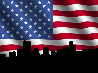 Fototapeta na wymiar Denver skyline with rippled American flag illustration