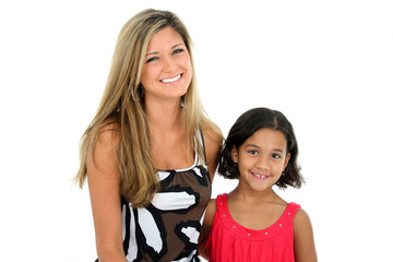 Family Sitting Together Against a white background