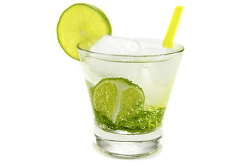 Refreshing cold Mojito Cocktail against a white background.