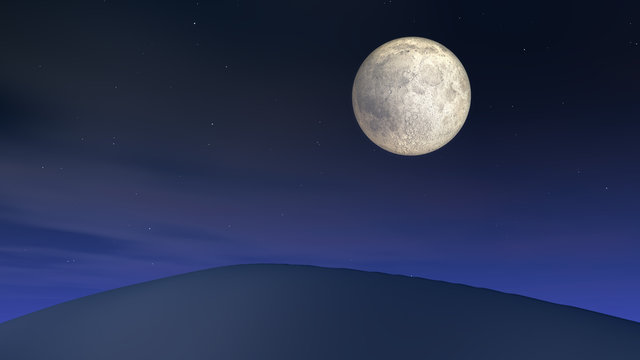 A night full moon over a sand dune.