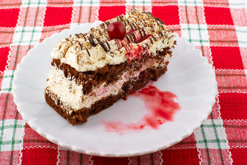 Piece of cake on a white plate