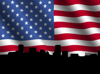 Baltimore skyline with rippled American flag illustration