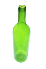 Green Glass Bottle on Isolated White Background