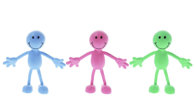 Smiley Rubber Figures on Isolated White Background