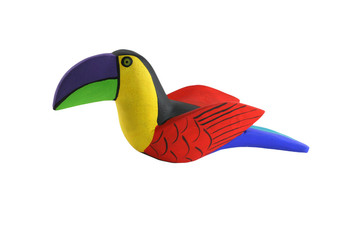 A Isolated Brightly colored handcarved wooden toucan