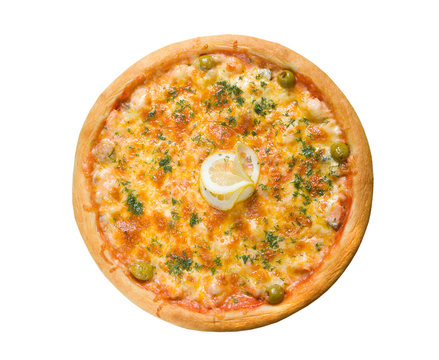 Tasty Italian pizza with lemon.Close-up