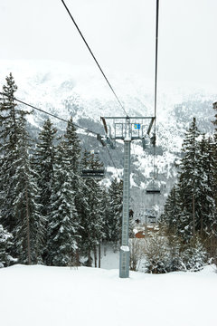 Chairlift intermediate tower at Meribel ski resort, France