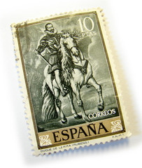 Old postage stamp from Spain on white background