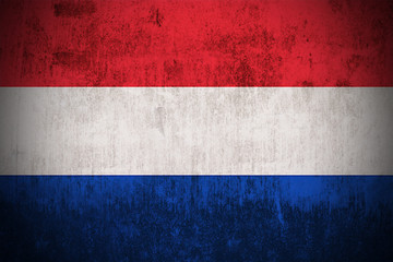 Weathered Flag Of Netherlands, fabric textured..