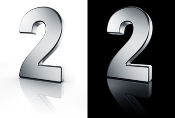 3d rendering of the number 2 in brushed metal