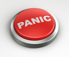 3d rendering of a red button with panic written on it.