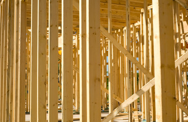 A new home being built with wood,