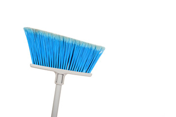 A blue sweeping broom on a white background