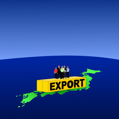 Japanese business team on export container illustration